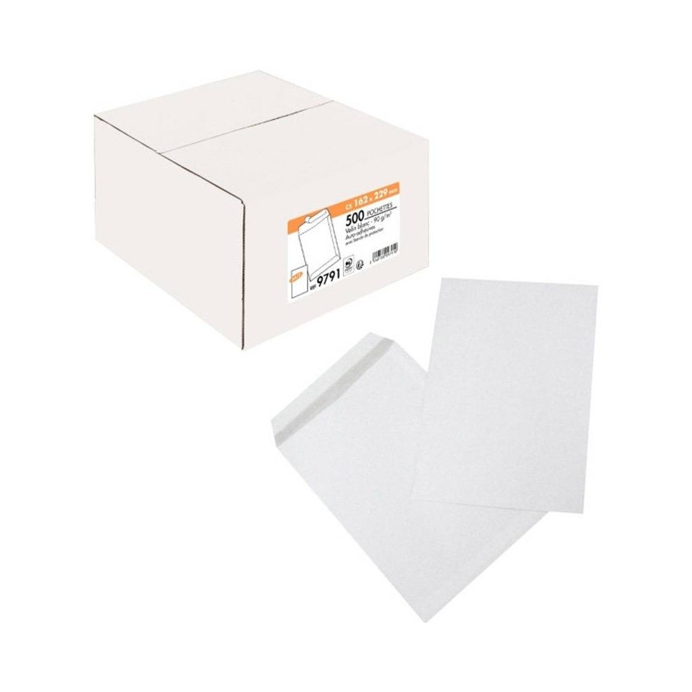 Paquet De 500 Pochettes Blanche LA COURONNE 162X229 Bande Adhésive 90 gr