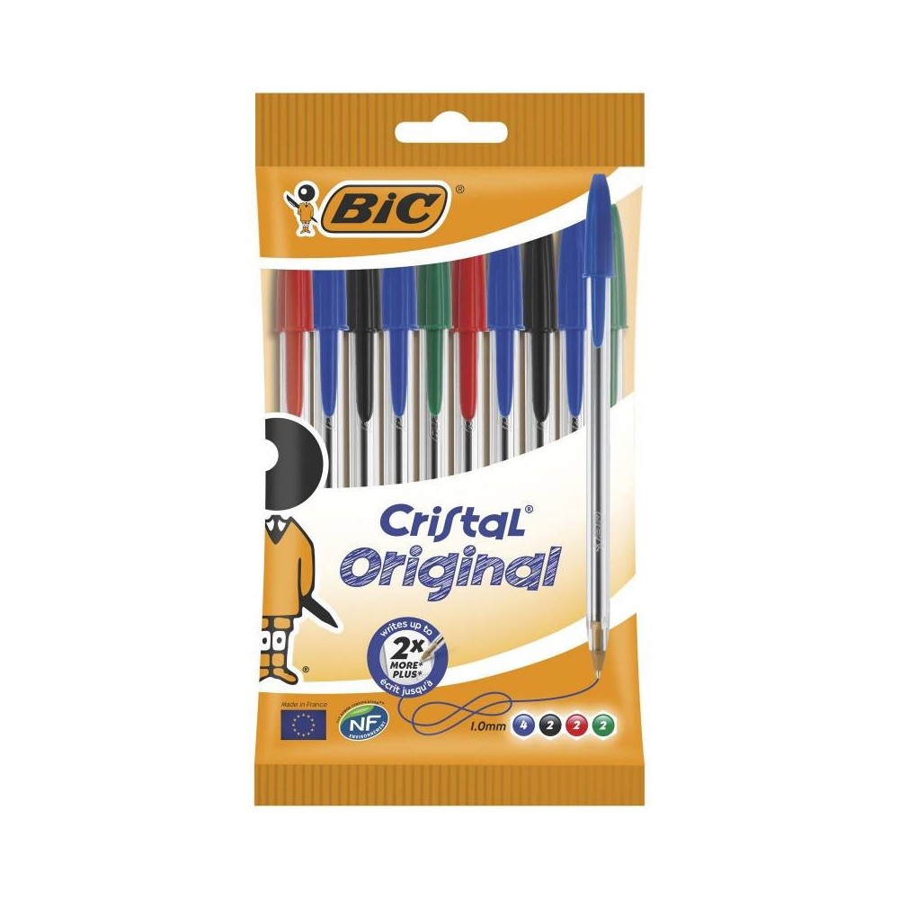 Pack de 10 Stylos BIC Blister Cristal Med Assortis