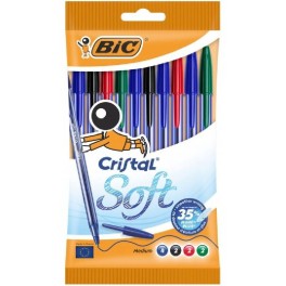 Pochette de 10 Stylos BIC Soft Cristal - Assortis
