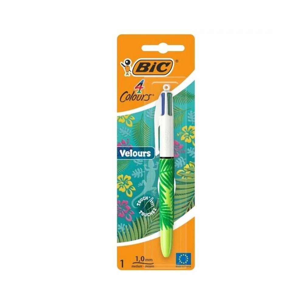 Stylo à bille 4 Couleurs Bic Velours blister 1 mm - Assortie