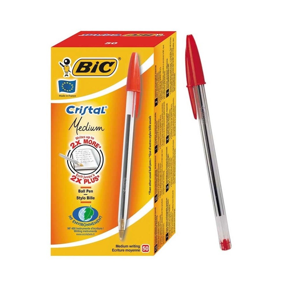 Pack de 50 Stylos BIC à bille Cristal Medium - Rouge
