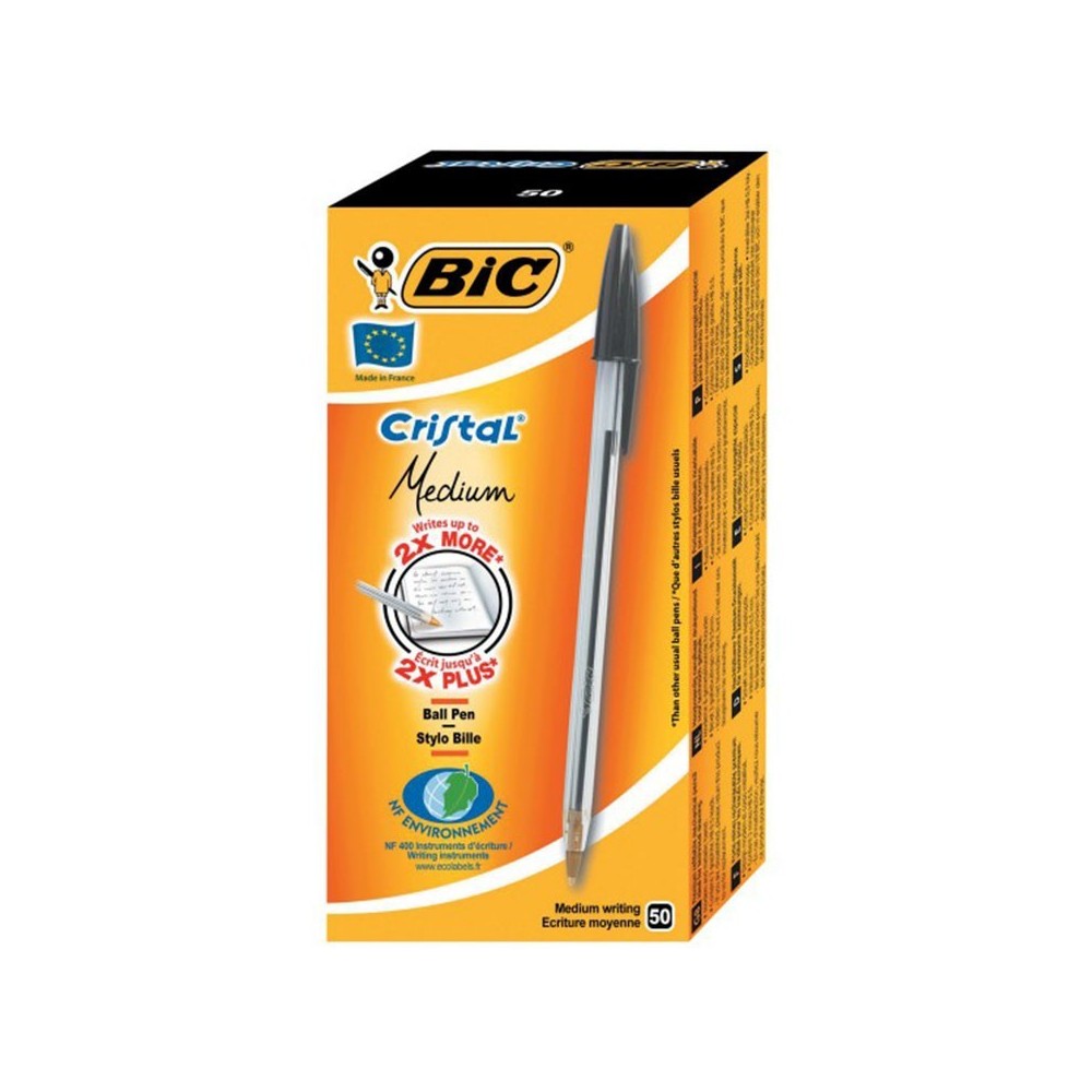Pack de 50 Stylos à Bille BIC Cristal Medium Noir