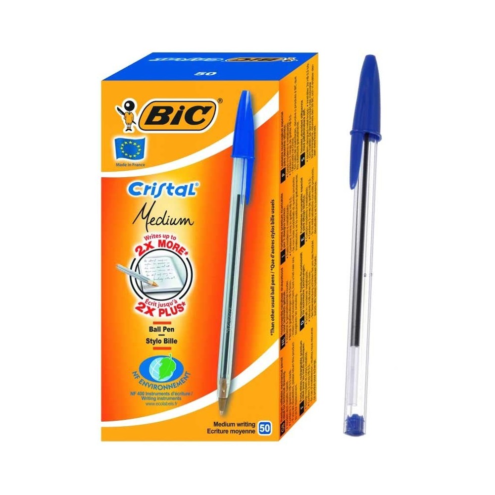 Pack de 50 Stylos BIC Cristal Medium - Bleu