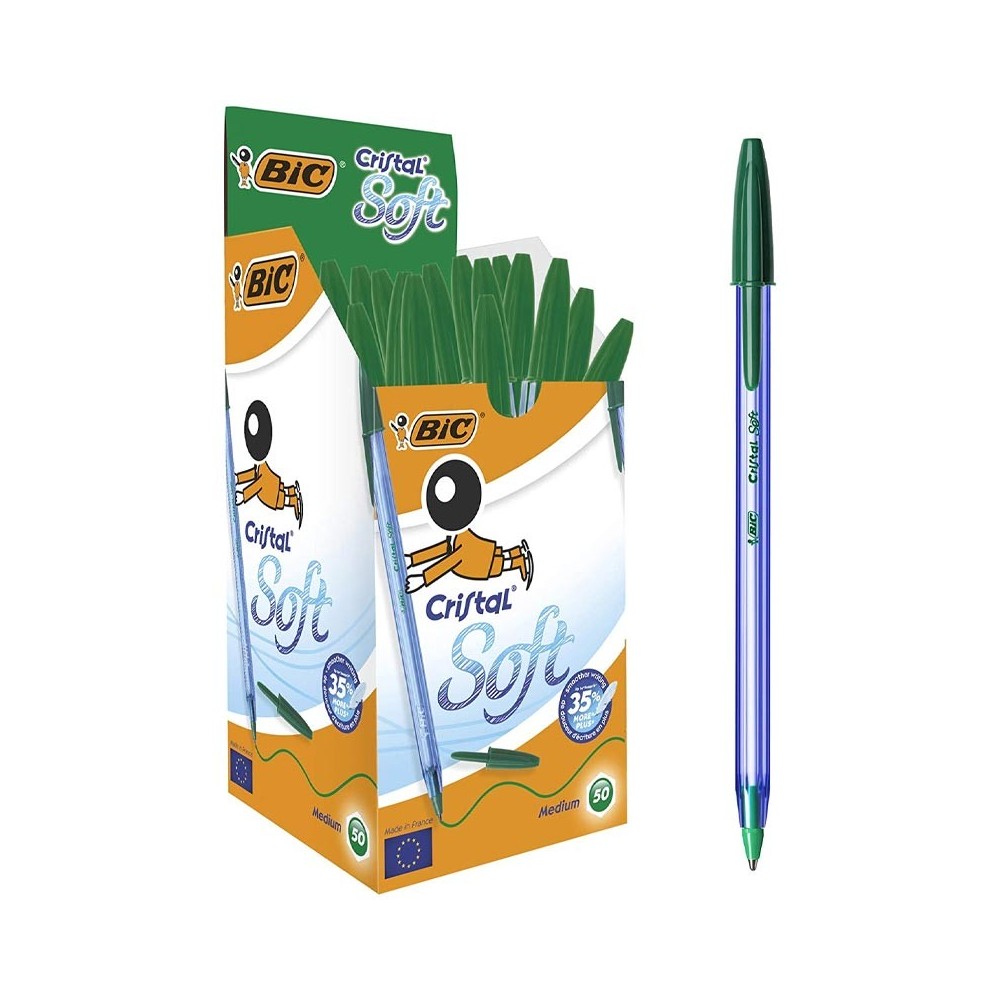 Boîte de 50 Stylos BIC Cristal Soft - Vert