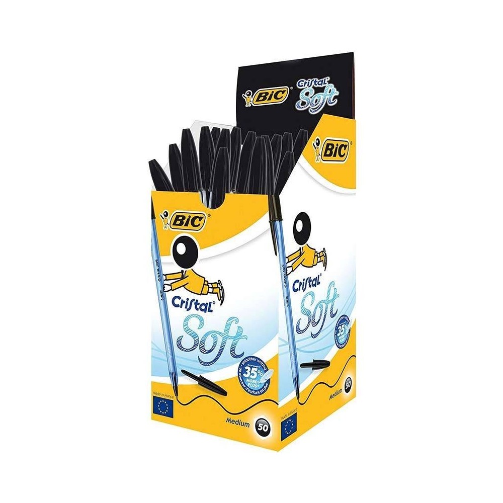 Boîte de 50 Stylos BIC Soft Cristal - Noir