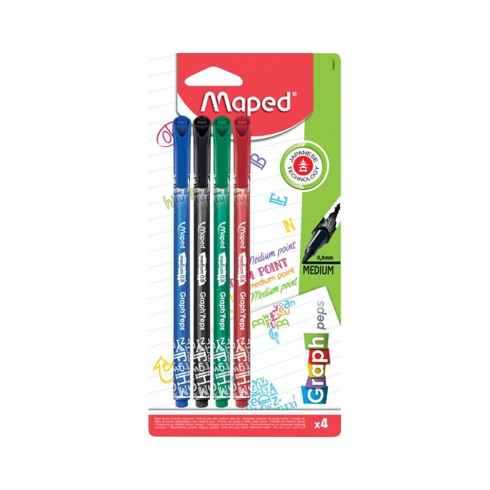 Pack De 4 Stylos Feutres MAPED Graph'Peps Medium - Assortis