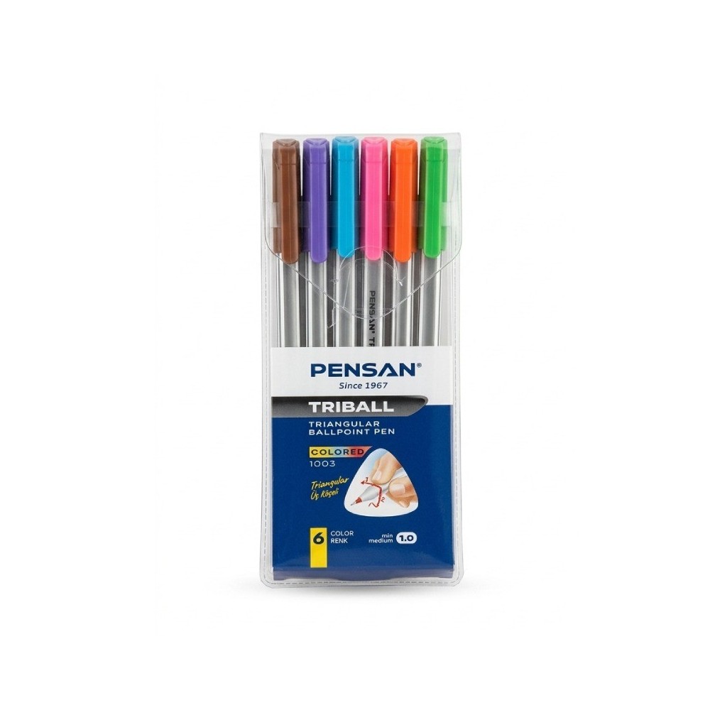 Pochette De 6 Stylos PENSAN A Bille Triball 1.0 mm Ass