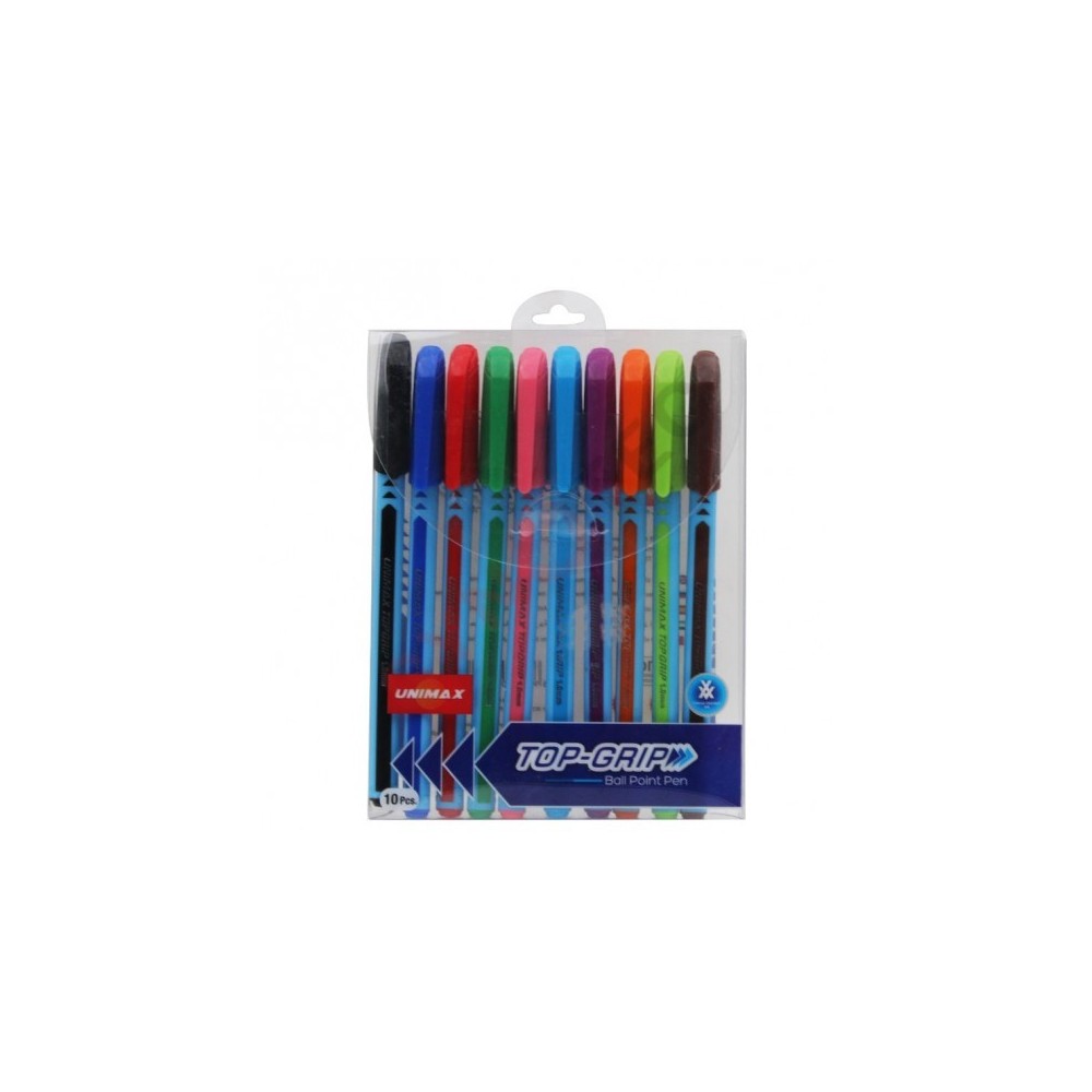 POCHETTE DE 10 STYLO A BILLE TOPGRIP 1MM - UNIMAX