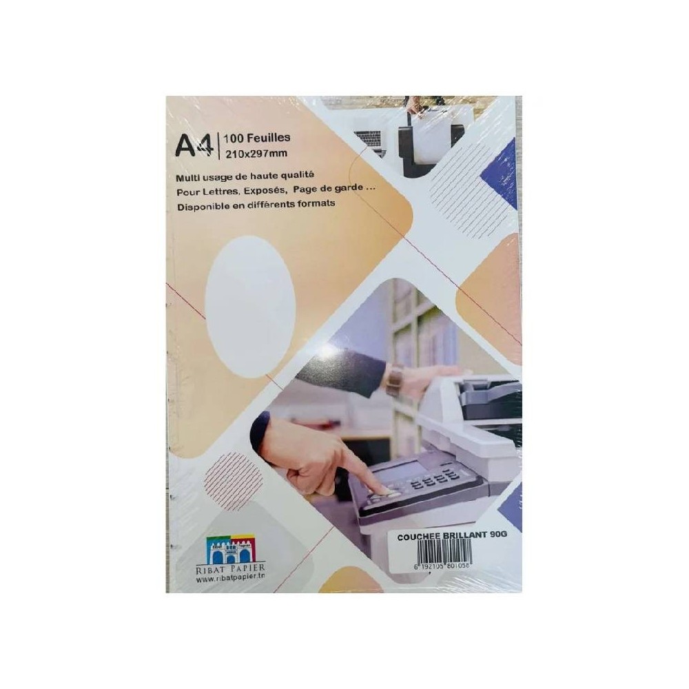 Paquet 100 Feuilles RIBAT Couché Brillant Blanc A4 90G